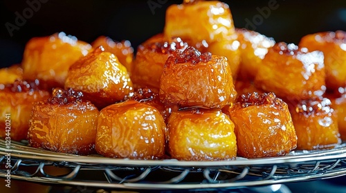 Golden algerian makroud desserts closeup showcase culinary art studio background detailed view rich flavor concept photo