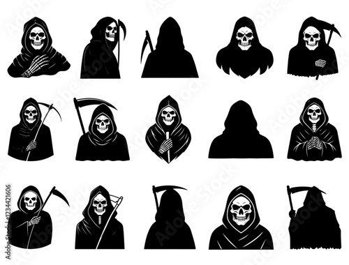 GRIM REAPERS SILHOUETTE ON WHITE BACKGROUND