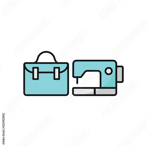 Sewing machine and briefcase set icon represents professional tailoring and bespoke fashion, perfect for suit designers, corporate attire branding, garment industry visuals, and custom tailoring servi