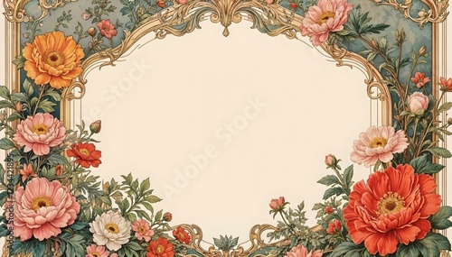 Vintage Aesthetic beautiful elegant Art nouveau Floral ornamental frame on soft copy space background modernism style illustration for wallpaper, presentation, design 