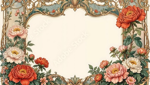 Vintage Aesthetic beautiful elegant Art nouveau Floral ornamental frame on soft copy space background modernism style illustration for wallpaper, presentation, design 