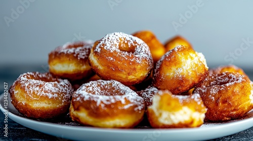 Delicious golden kenyan mandazi doughnuts street market food photography vibrant setting eye-level angle cultural delight photo