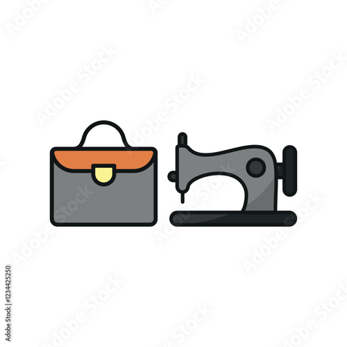 Sewing machine and briefcase set icon represents professional tailoring and bespoke fashion, perfect for suit designers, corporate attire branding, garment industry visuals, and custom tailoring servi