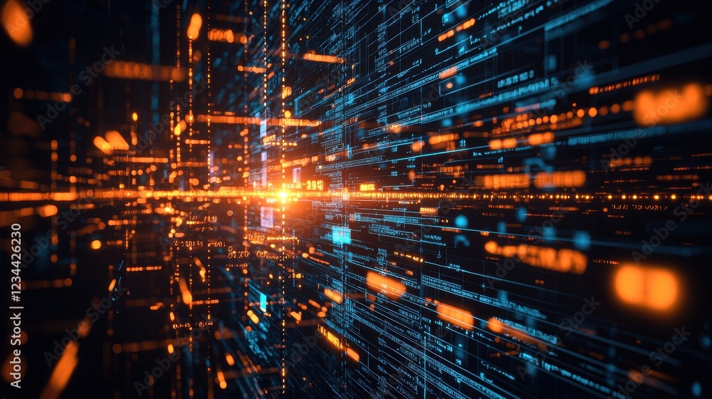 Obraz premium Abstract Digital Flow of Light Particles Illustrating Futuristic Technology and Data Visualization Concepts