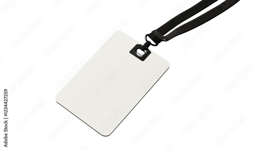 Fototapeta premium Blank White ID Badge with Black Lanyard Mockup, Transparent Background, Ai Generative Images