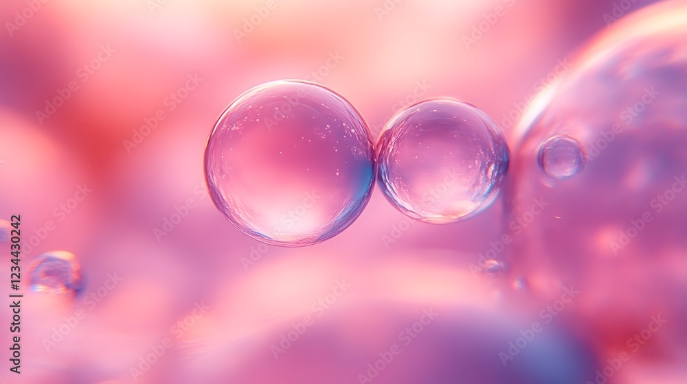 Abstract image of translucent bubbles against a soft pink and purple backdrop Abstract image of translucent bubbles against a soft pink and purple backdrop