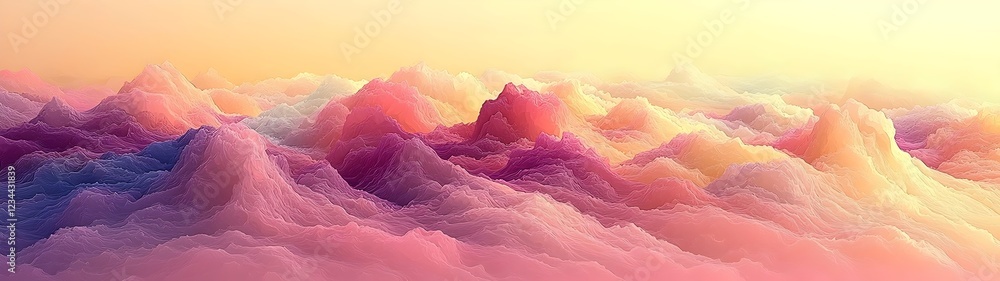 Obraz premium A vibrant landscape of layered clouds in shades of pink, purple, and soft yellow, creating a dreamy and serene atmosphere reminiscent of a sunset.