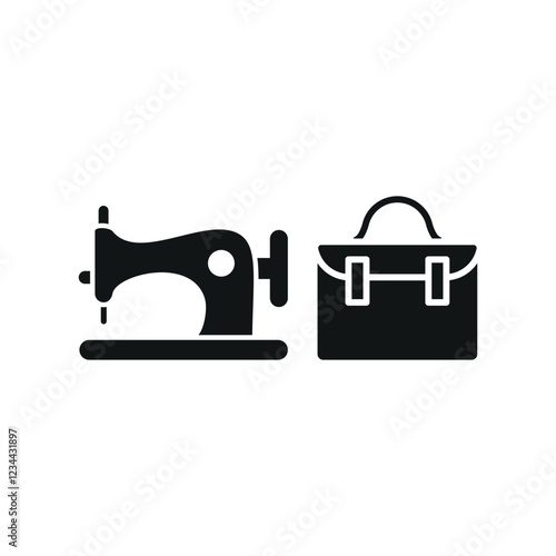 Sewing machine and briefcase set icon represents professional tailoring and bespoke fashion, perfect for suit designers, corporate attire branding, garment industry visuals, and custom tailoring servi