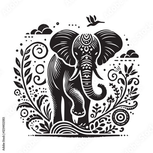 Black and White Elephant Silhouette Design