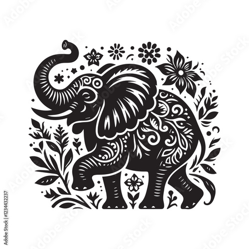 Wallpaper Mural Black and White Elephant Silhouette Design Torontodigital.ca