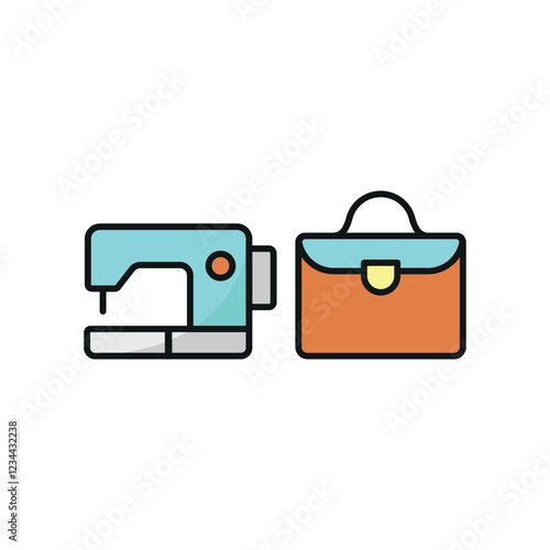 Sewing machine and briefcase set icon represents professional tailoring and bespoke fashion, perfect for suit designers, corporate attire branding, garment industry visuals, and custom tailoring servi