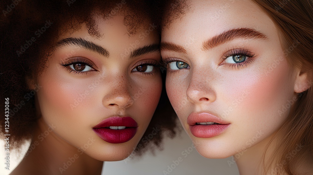 Two Models with Contrasting Makeup – Beauty and Skincare Concept Two Models with Contrasting Makeup – Beauty and Skincare Concept