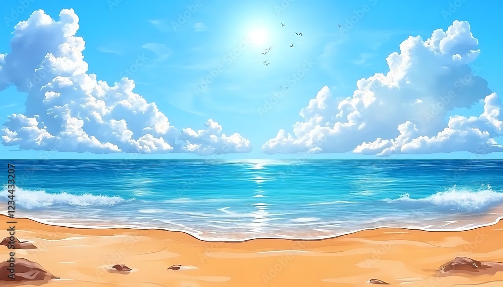 Obraz premium Abstract beautiful beach on blue sea background with blue sky and white clouds,banner, summer vocation, holiday ,