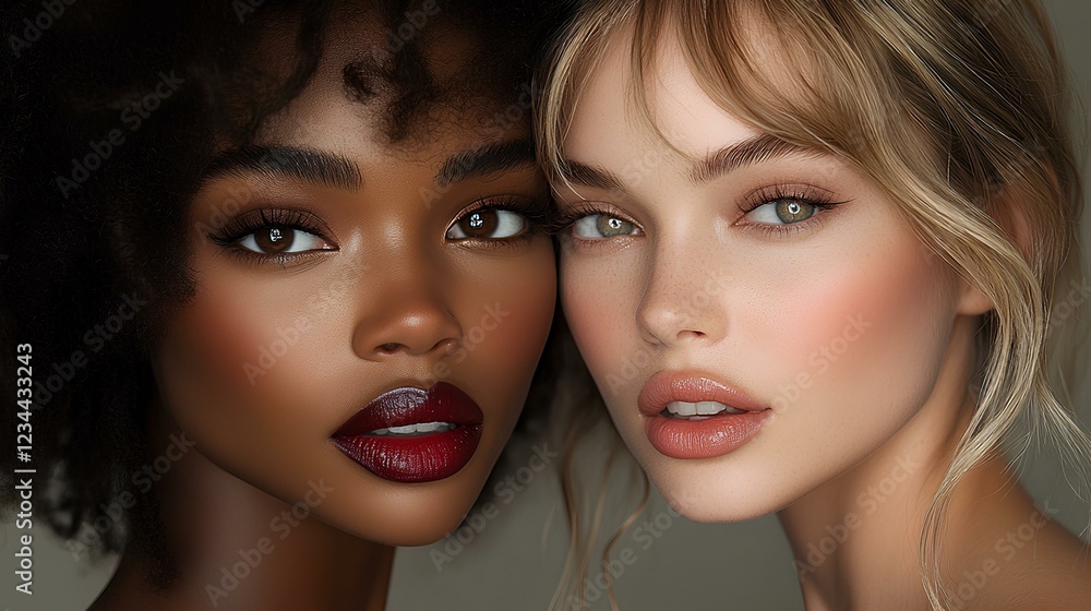 Two Models with Contrasting Makeup – Beauty and Skincare Concept Two Models with Contrasting Makeup – Beauty and Skincare Concept