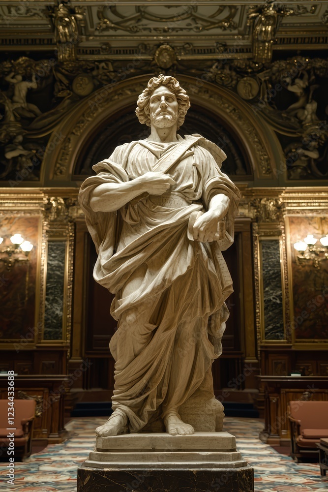 Fototapeta premium Classical marble statue in ornate, historic interior setting.