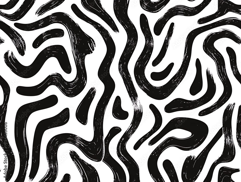 black and Wavy and swirled brush strokes vector seamless pattern. Bold curved lines and squiggles ornament. Seamless horizontal banner with doodle bold lines. Black and white wave abstract background black and Wavy and swirled brush strokes vector seamless pattern. Bold curved lines and squiggles ornament. Seamless horizontal banner with doodle bold lines. Black and white wave abstract background