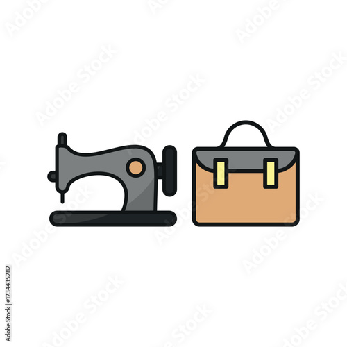 Sewing machine and briefcase set icon represents professional tailoring and bespoke fashion, perfect for suit designers, corporate attire branding, garment industry visuals, and custom tailoring servi