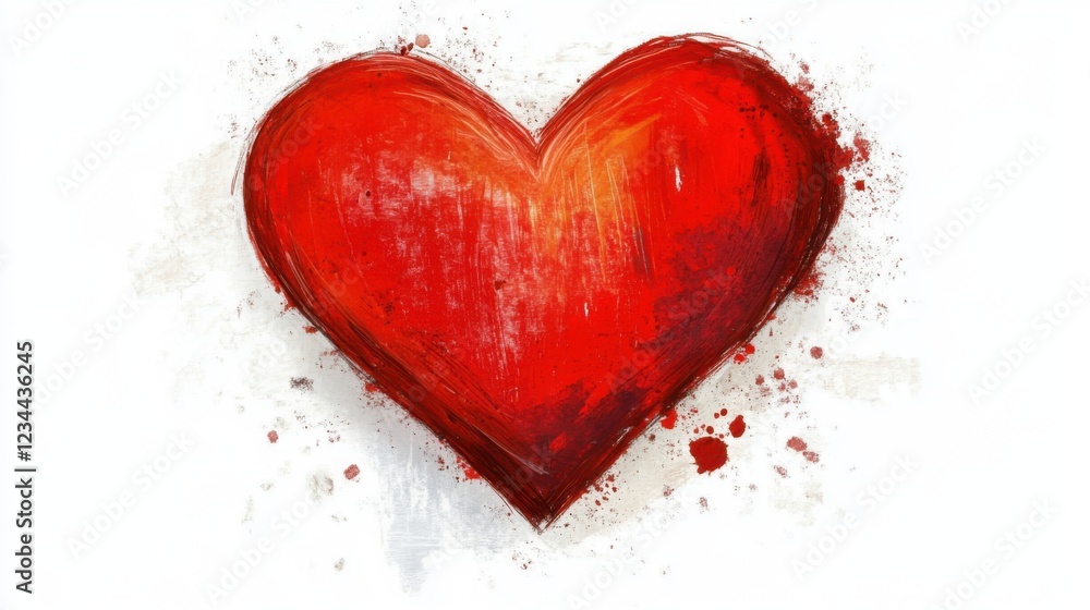 Vibrant Red Heart Illustration with Splashes and Brush Strokes Vibrant Red Heart Illustration with Splashes and Brush Strokes