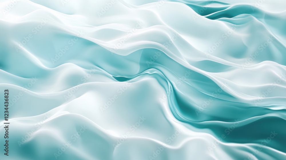 Obraz premium Elegant turquoise and white satin fabric flowing and waving