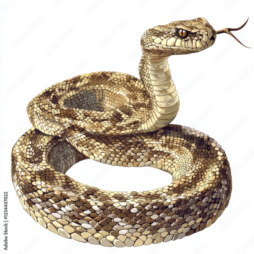 Fototapeta premium Detailed Illustration of a Coiled Snake with Unique Scales and Intense Eyes