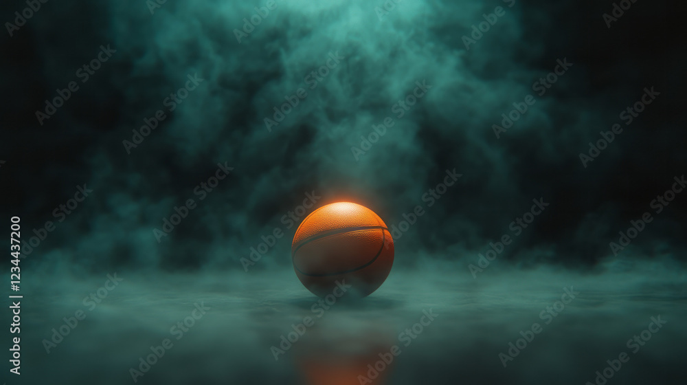 An abstract shot blending the swirling smoke layers with a sharply lit basketball key, empty and waiting for the game to start, An abstract shot blending the swirling smoke layers with a sharply lit basketball key, empty and waiting for the game to start,