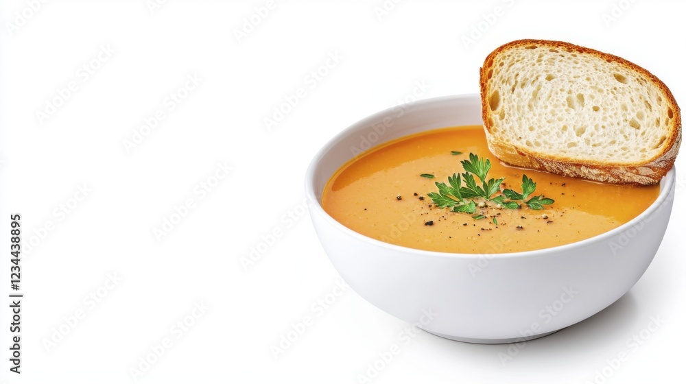 Creamy Orange Soup with Crusty Bread and Parsley Garnish Creamy Orange Soup with Crusty Bread and Parsley Garnish
