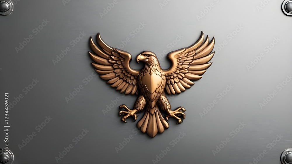 Fototapeta premium A realistic embossed eagle emblem on a textured metal plate, designed with copy space. For Presidents' Day. 