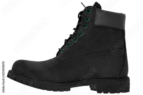 black leather boot, left green