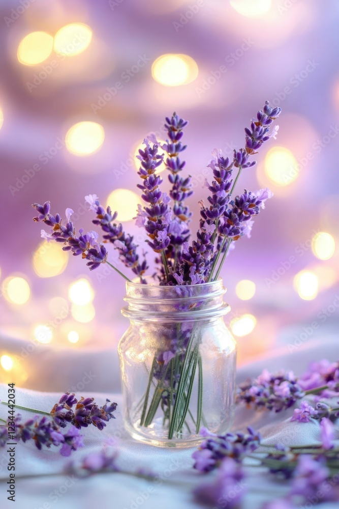 Lavender Blooms in a Glass Jar Soft Lighting Lavender Blooms in a Glass Jar Soft Lighting