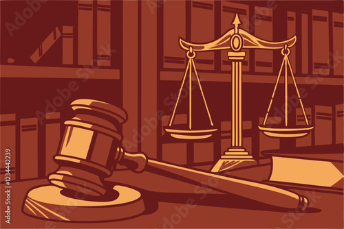  Legal justice, wooden gavel, scales of justice, law library background, dramatic lighting, depth of field, cinematic composition, rich mahogany tones, judicial symbolism, courtroom ambiance, legal 