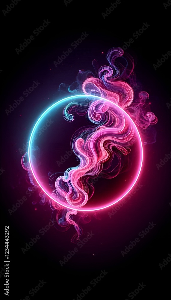 Obraz premium Neon glowing rectangles with a background filled with wires and whips.