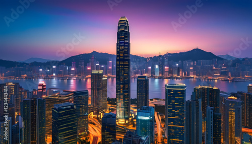 Vibrant cityscape at dusk hong kong photography urban environment aerial view modern skyline photo