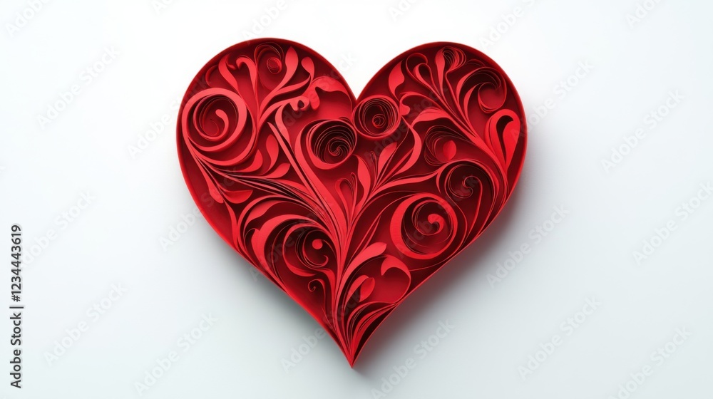 Elegant Red Heart with Intricate Floral Paper Design Art Elegant Red Heart with Intricate Floral Paper Design Art