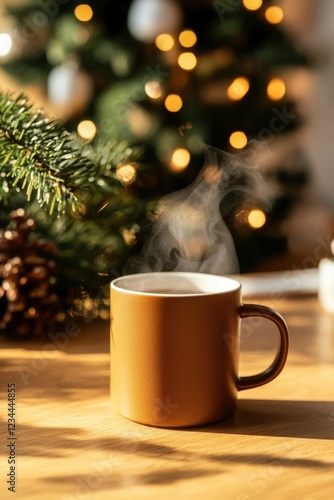 Wallpaper Mural Warm Christmas beverage steaming in a mug near tree Torontodigital.ca