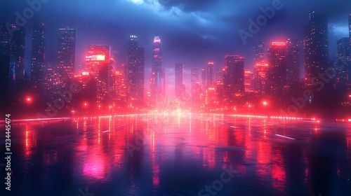 Abstract neon-style digital artwork of Los Angeles streets at night, futuristic aesthetic