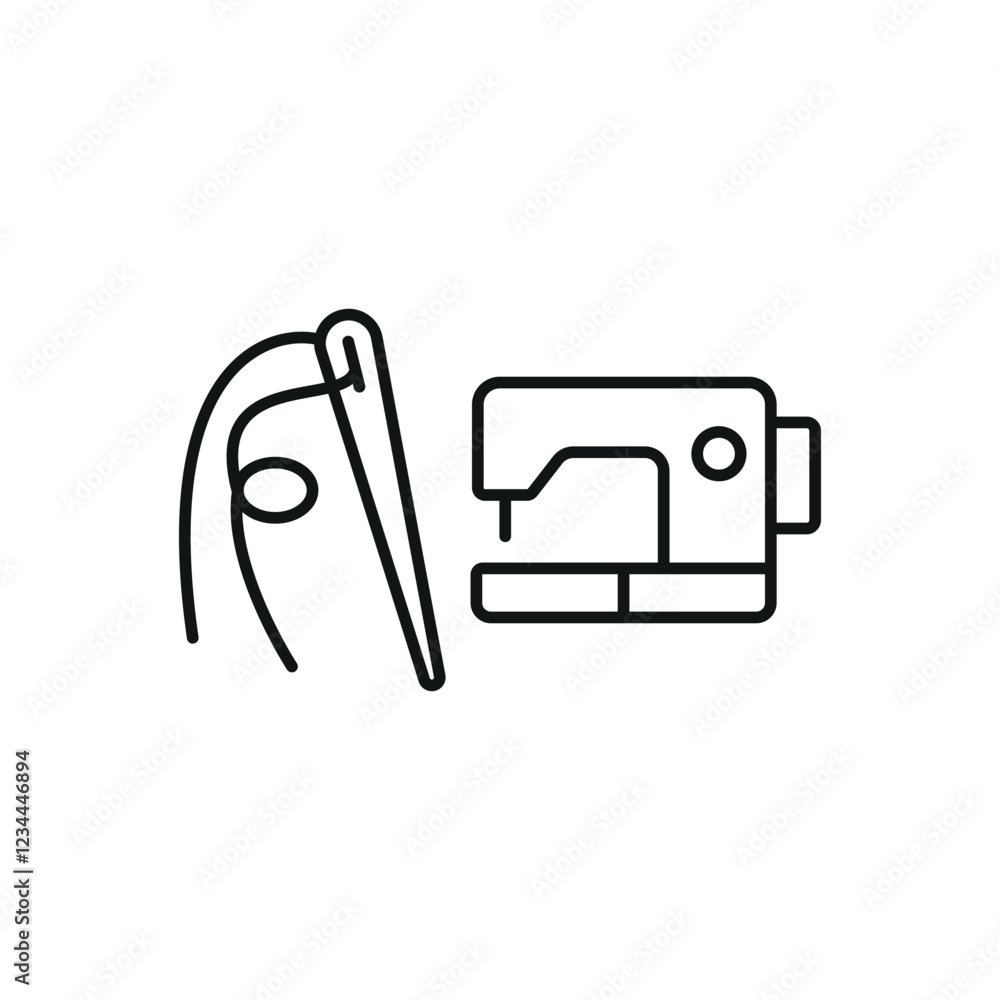Sewing machine and needle and thread set icon featuring a sleek and professional look, ideal for sewing workshops, clothing brands, and DIY craft projects. Sewing machine and needle and thread set icon featuring a sleek and professional look, ideal for sewing workshops, clothing brands, and DIY craft projects.