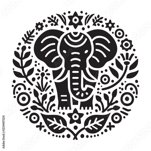 Black and White Elephant Silhouette Design