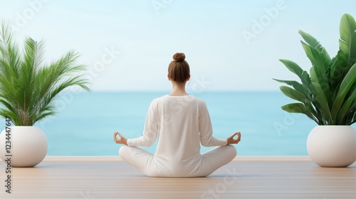 Wallpaper Mural Tranquil yoga meditation by the ocean with lush greenery, ideal for wellness retreats, spa promotions, and relaxation concepts 2 Torontodigital.ca