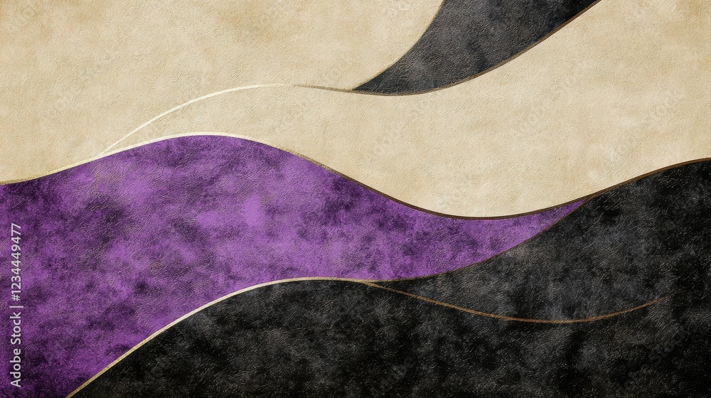 Elegant Abstract Artwork Featuring Sophisticated Waves in Purple, Black, and Beige Tones Elegant Abstract Artwork Featuring Sophisticated Waves in Purple, Black, and Beige Tones