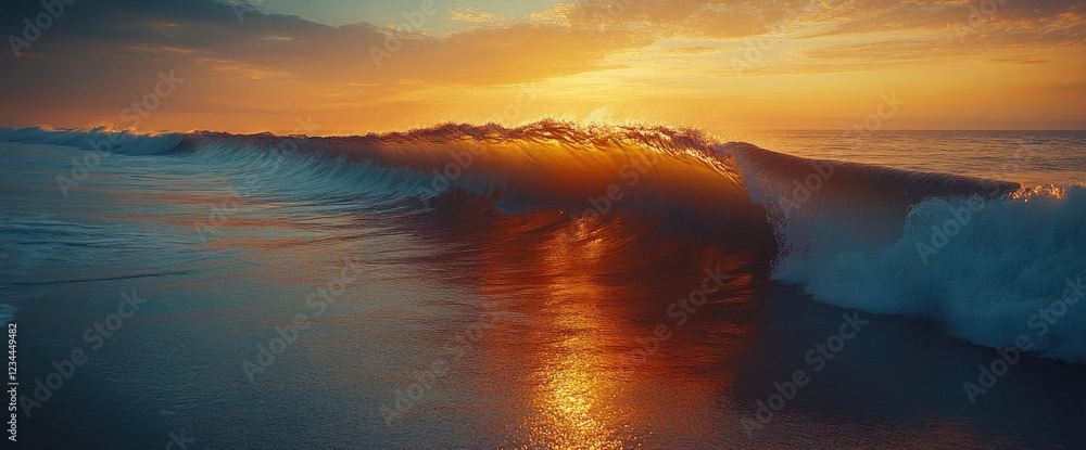 Golden Sunset Ocean Wave Crashing on Shore Golden Sunset Ocean Wave Crashing on Shore