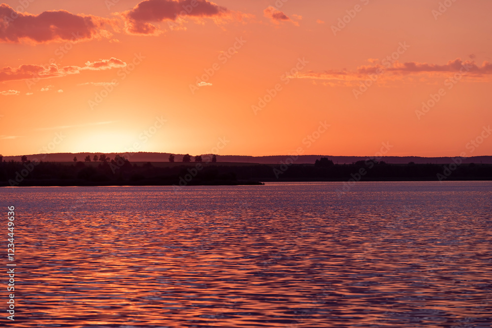 river at sunset, the colorful sky and clouds are reflected on the river river at sunset, the colorful sky and clouds are reflected on the river