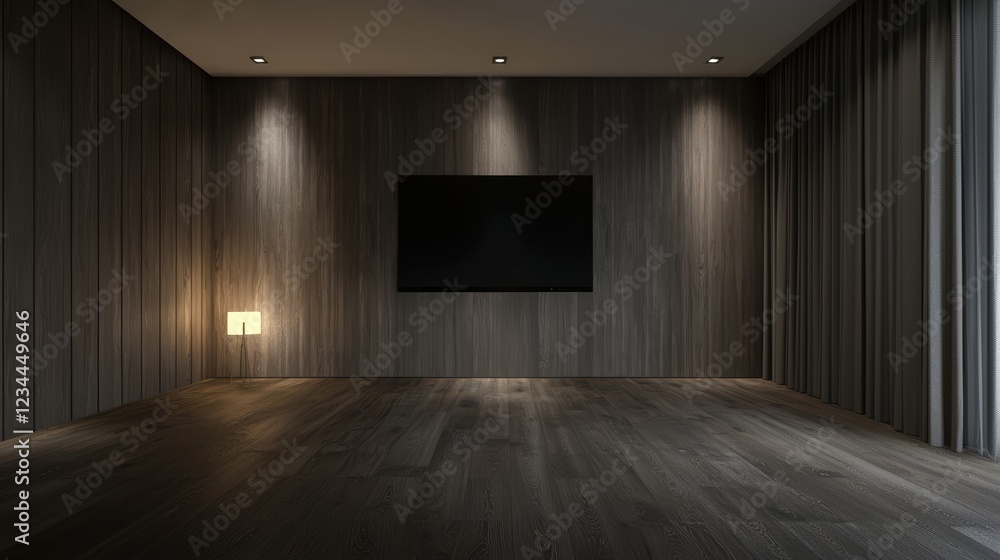Fototapeta premium Stylish Living Room Design with Modern Smart TV and Minimalistic Lighting Features