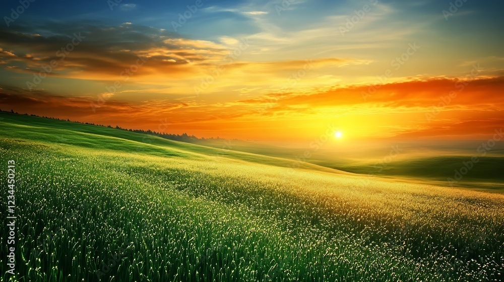 A green rosemary grassy field with artistic bokeh , copy space for text at the right side, A green rosemary grassy field with artistic bokeh , copy space for text at the right side,