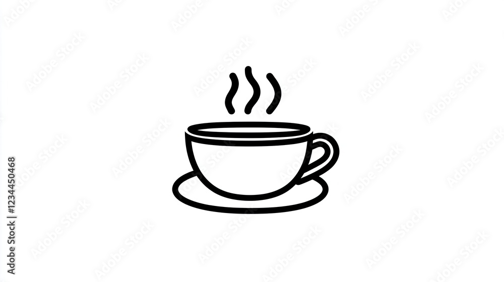 Obraz premium Hot coffee cup, simple line art, white background, office break