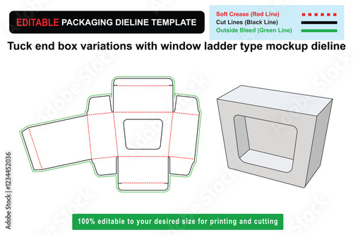 Unique Tuck End Box Variations with Ladder Window Dieline, box variations, window box mockup, ladder type box, dieline mockup, packaging design, custom box design, Die line mockup