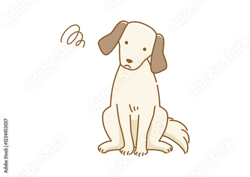 つまらない顏で首をかしげている耳の垂れた犬のイラスト