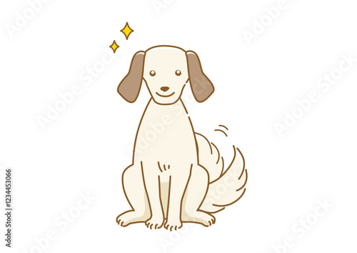 目をキラキラ輝かせて尻尾をふって期待している耳が垂れた犬のイラスト