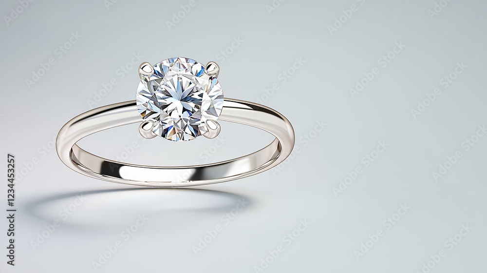 Elegant Solitaire Diamond Ring on Light Gray Background Elegant Solitaire Diamond Ring on Light Gray Background