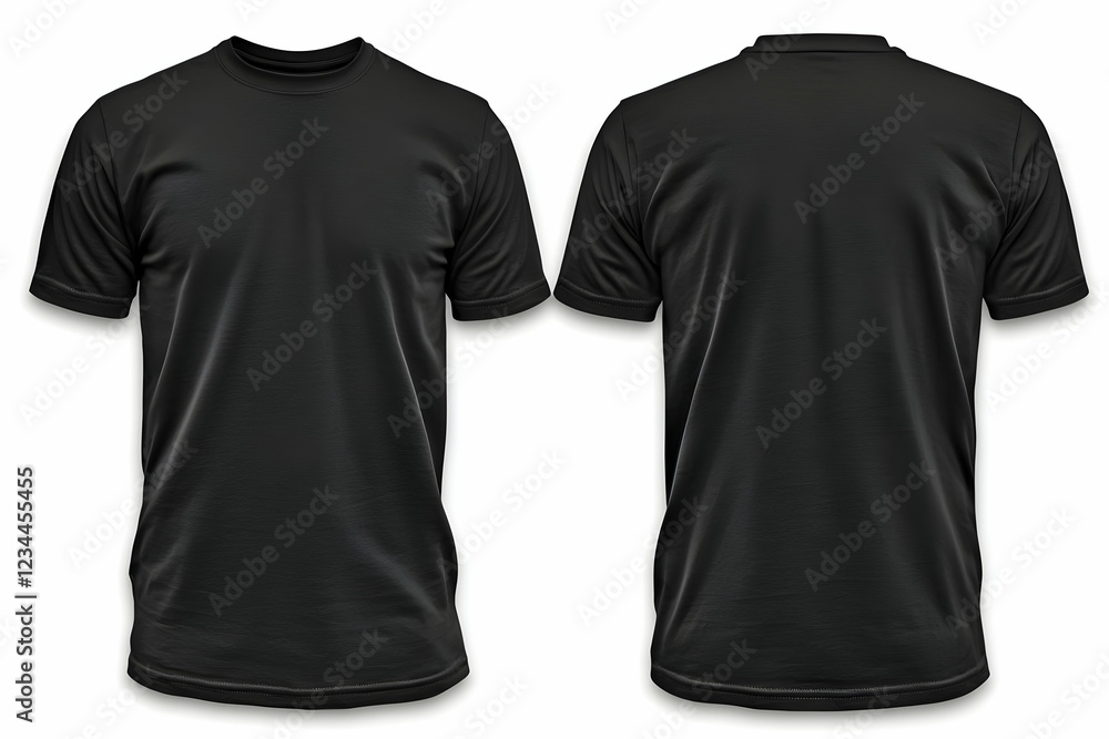 Black T-shirt mockup, front and back views, isolated on white, for design (1) Black T-shirt mockup, front and back views, isolated on white, for design (1)