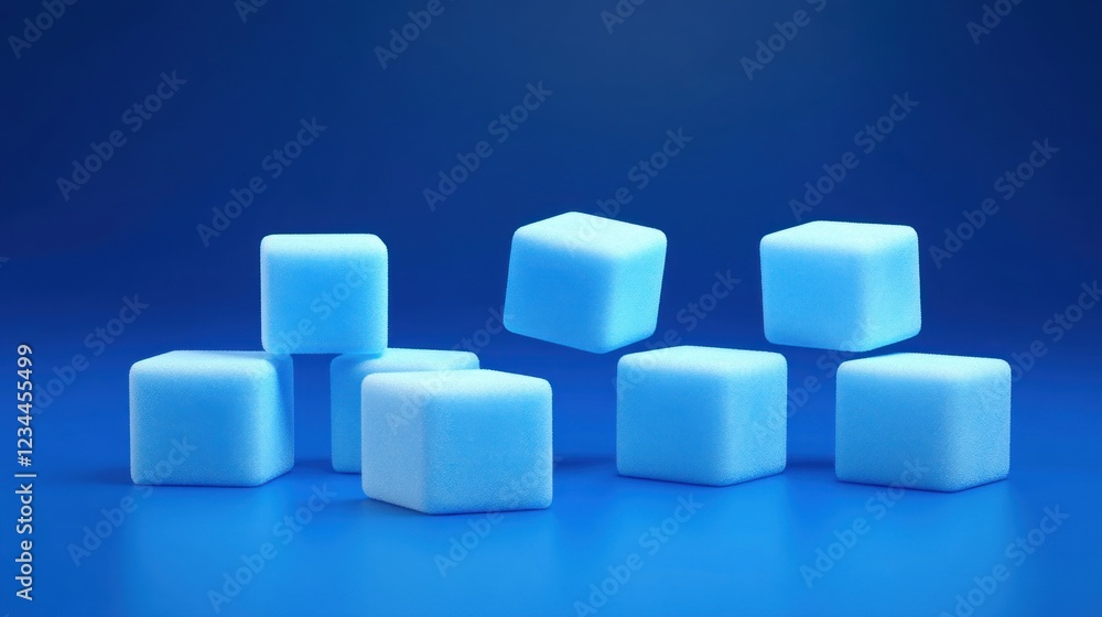 Scattered light blue cubes on blue background. Scattered light blue cubes on blue background.